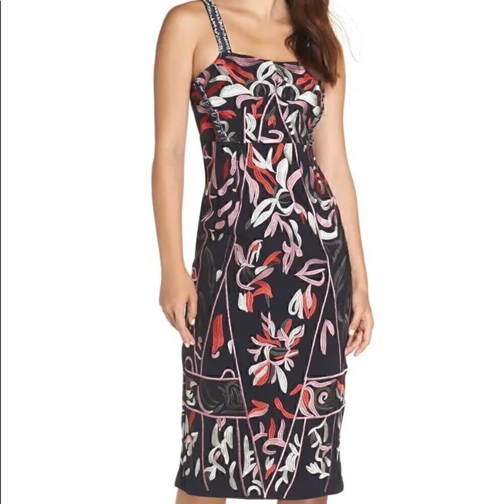 NEW Foxiedox Takeo Column Dress - Takeo Multi Sheath Sleeveless Embroidered sz 6